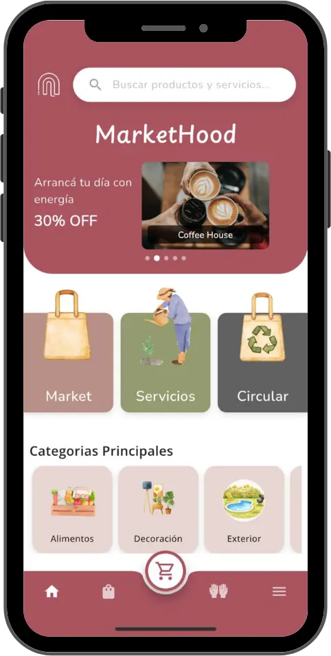 Aplicación mostrando cómo comprar productos