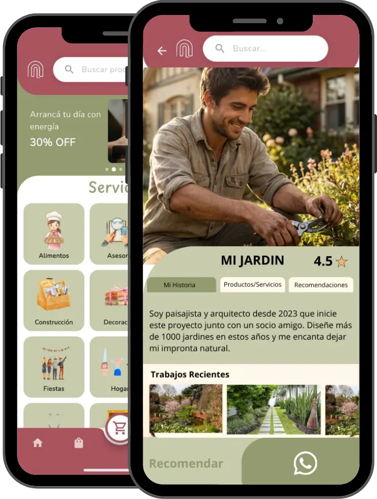 Aplicación mostrando cómo contratar servicios
